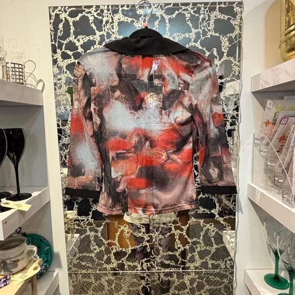 Abstract Sheer Button-Up Blouse - Picture 2 of 2